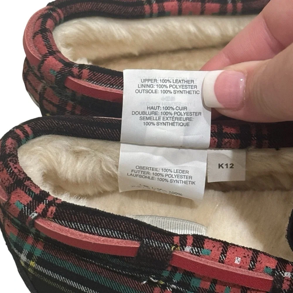 Crewcuts Plaid Holiday Winter Moccasin‎ Leather Upper Faux Fur Kid's Size 12